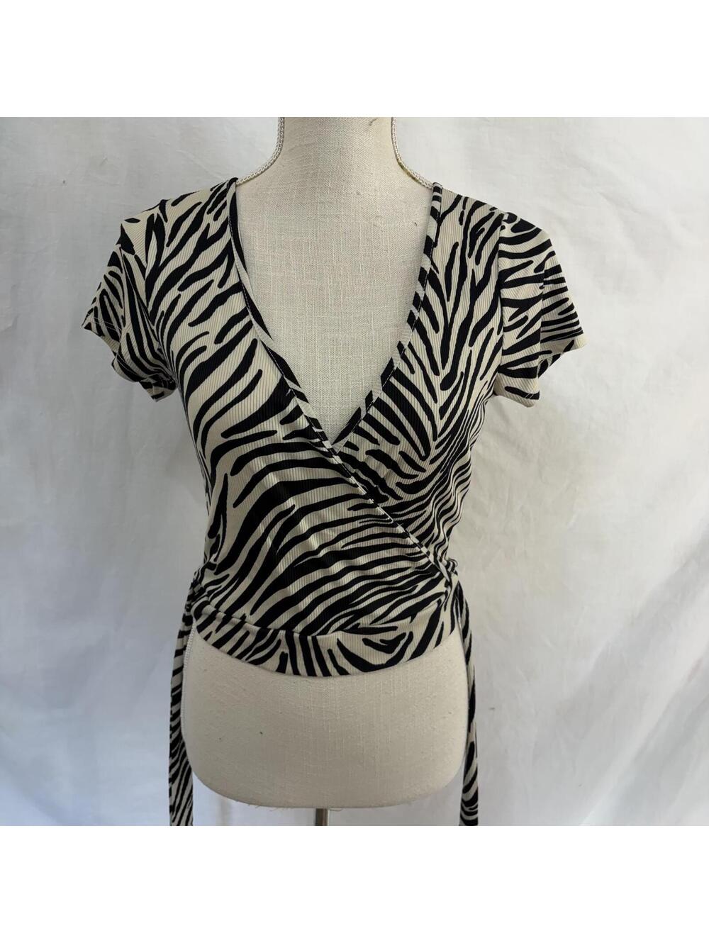 Zebra print ribbed tie top Y2K sz small